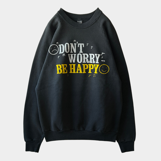90's Screen stars "Don't worry Be Happy" ラグランスウェット 黒 (XL)/A8179S-SO