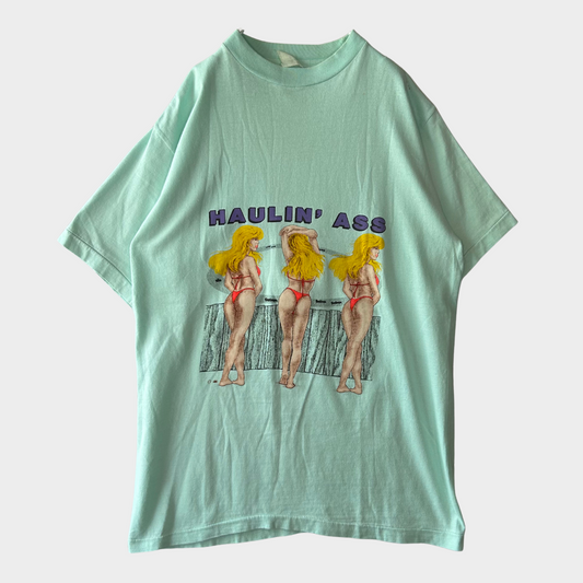 90's HAULIN' ASS 水着 Tシャツ 水色 (サイズ不明)/B2713T-SO