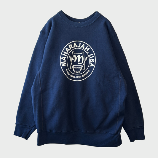 80's MAHARAJAH USA プリントスウェット リバースウィーブタイプ ネイビー(L)/A2247S-SO