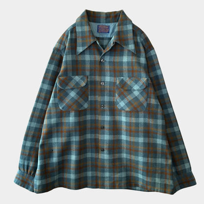 70's Pendleton ペンドルトン ボードシャツ オープンカラー 青(XL)/A8244SH-SO
