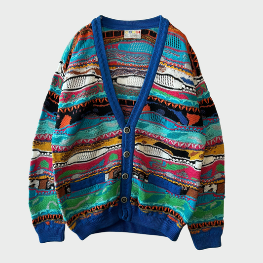 90's COOGI クージー 総柄 3Dニット カーディガン セーター マルチカラー (S) /B1669K-SO