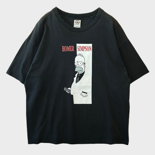 90's DELTA THE SIMPSON 映画”スカーフェイス”パロディー ホマー・シンプソン キャラクターTシャツ 黒 (XL)/B2727T-SO