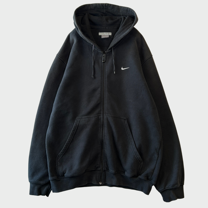 00's NIKE ナイキ ワンポイント刺繍 スウッシュ フルジップ フーディー ブラック(M)/A7845S-SO