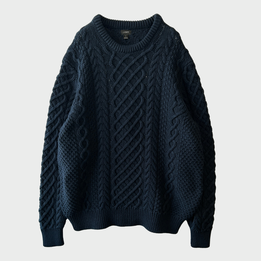 00's J.Crew コットン ケーブルニット 紺 (XL)/A8940K-SO