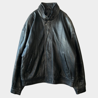 90's~ JOHN ASHFORD leather jacket レザー ジャケット フード付き ブラック (M)/B1397J-SO