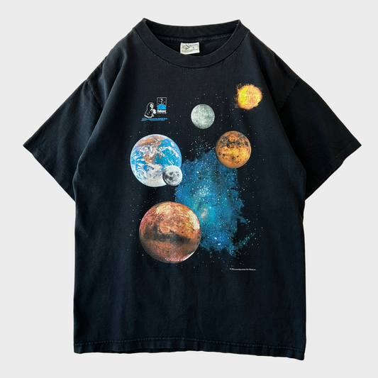 90's Cotton Expressions 太陽系プリントTシャツ チャレンジャー・センター 宇宙 黒(L)/B2688T-SO