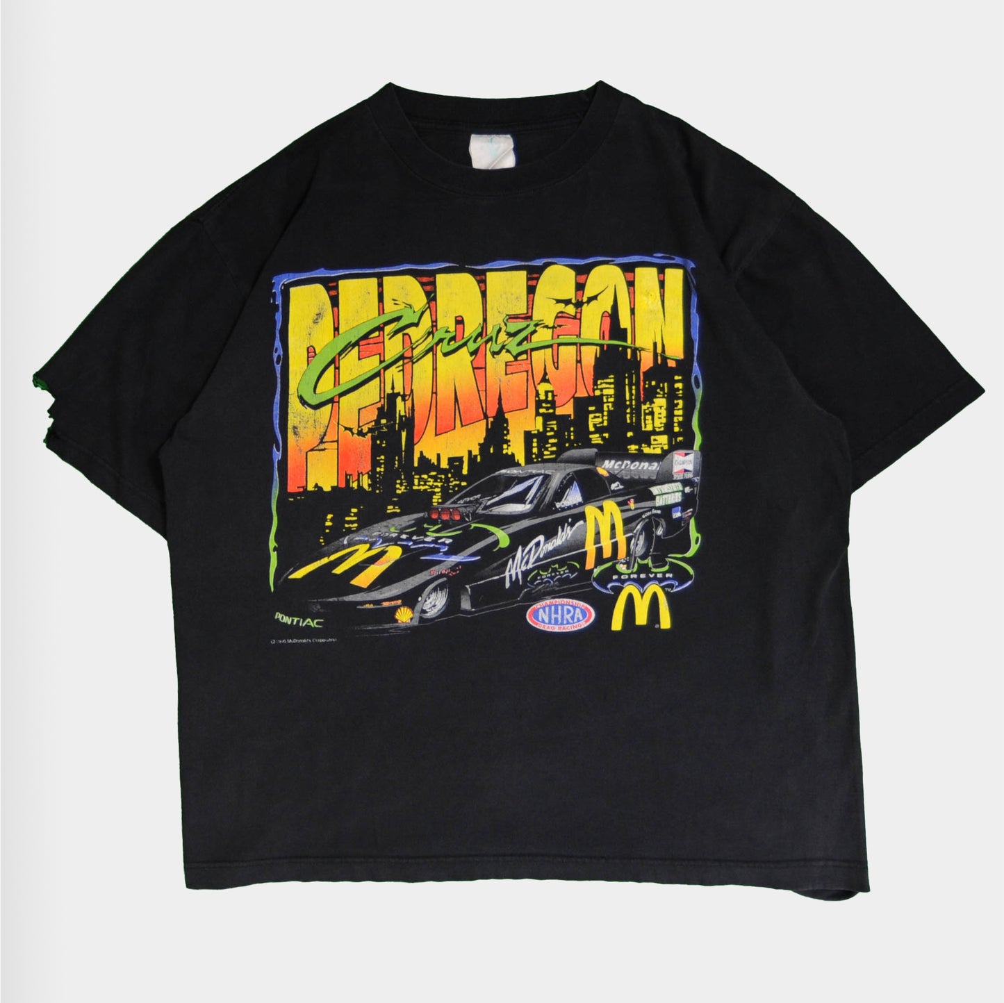 90’s McDonald's BATMAN FOREVER PEDREGON レーシングTシャツ 黒 (XL)/A3546T-SO