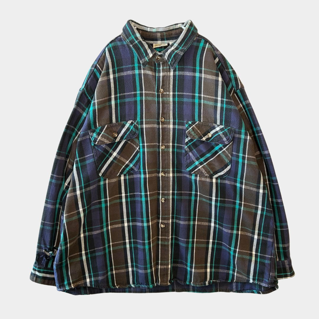 90's Five Brother. ファイブブラザー ネルシャツ ボロ 茶黒紫白グリーン(3XL)/A7686SH-SO