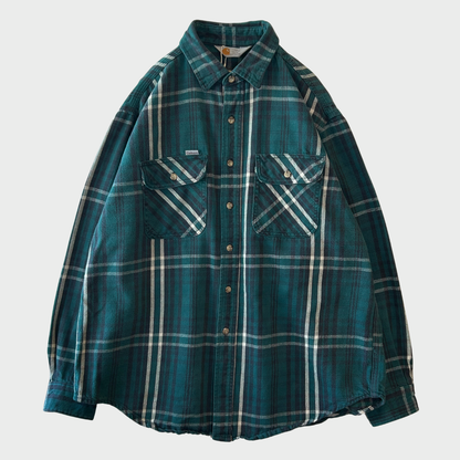 90's Carhartt カーハート チェック フランネルシャツ 深緑 (推定L) A8495SH-SO