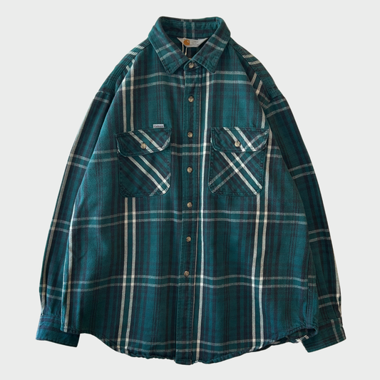 90's Carhartt カーハート チェック フランネルシャツ 深緑 (推定L) A8495SH-SO