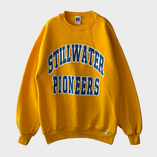 90's RUSSELL ATHLETIC "STILLWATER PIONEERS" カレッジ スウェット イエロー (M)/A6712S-SO