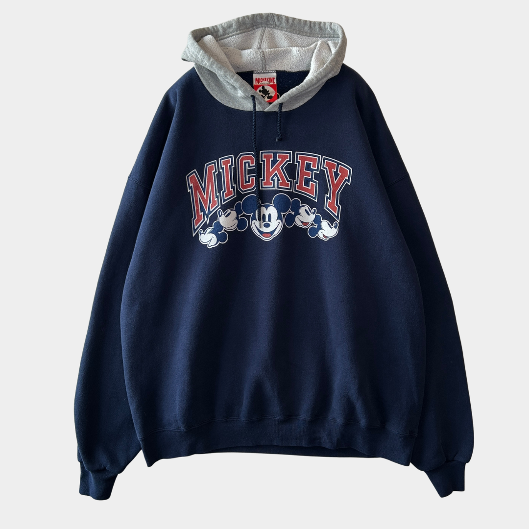 90's Mickey Inc ”MICKEY" ミッキーマウス  プリントスウェットフーディー ネイビー(XXL)/C1470S-SO