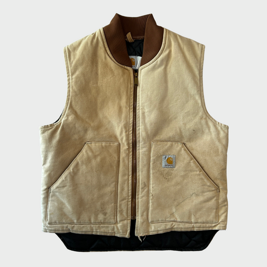 90's Carhartt work vest ダック ワーク ベスト 腰ゴム ベージュ(L)/A6707V-SO