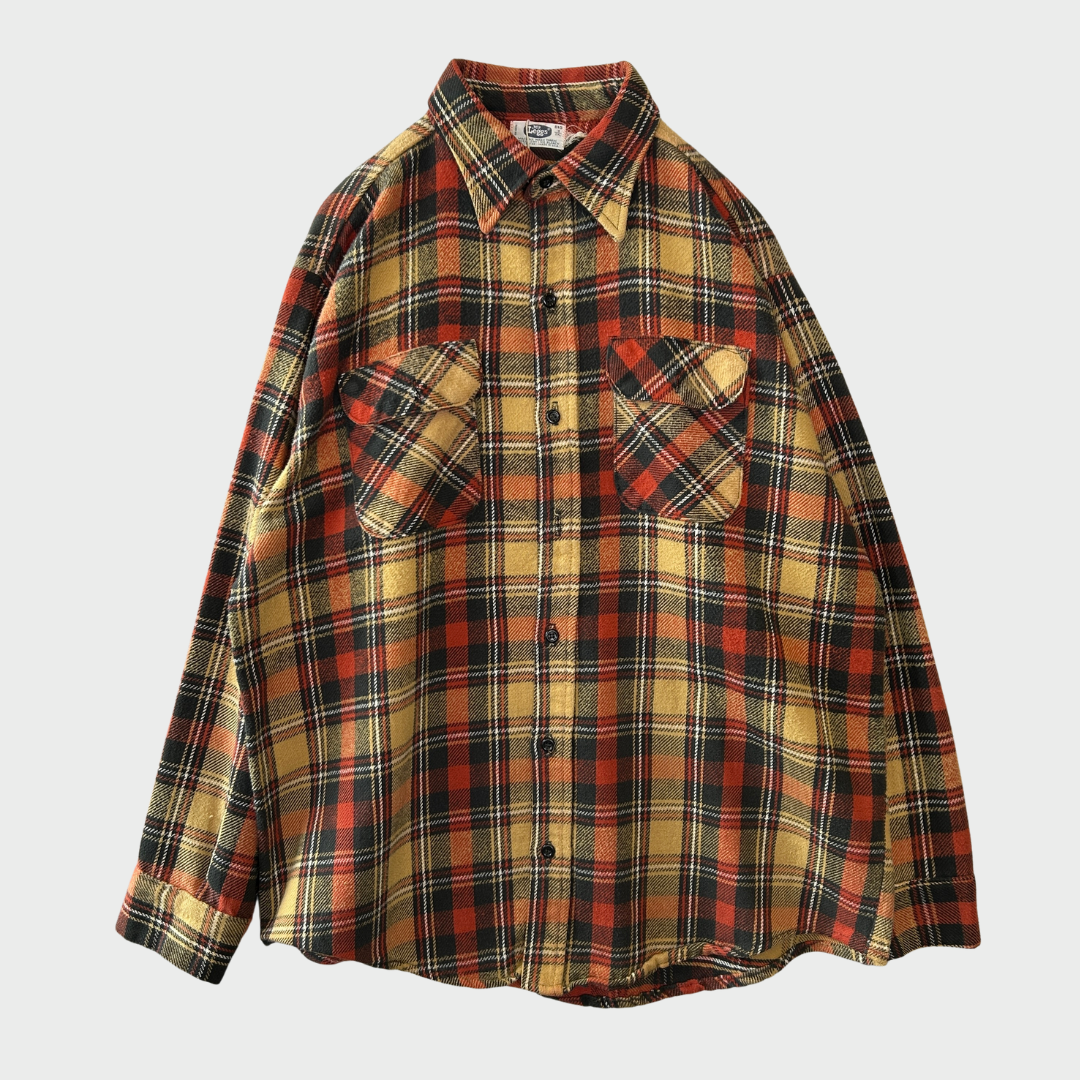 70's  Mr.Leggs USA製 タータンチェック ネルシャツ 朱色 ベージュ 2XL /A5654SH-SO