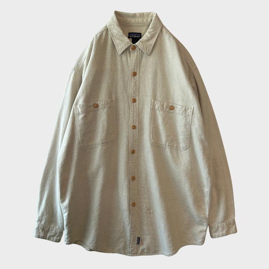 90's Patagonia パタゴニア 長袖リネンコットンワークシャツ アイボリー(L)/B3697S-SO