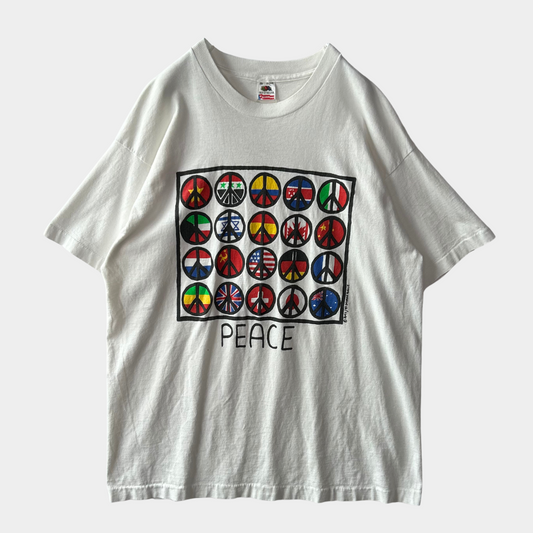 90's Fruit Of The Loom "PEACE" アートTシャツ 白(XL)/B2048T-SO