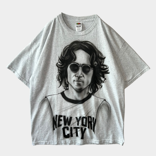 00's Beatles ジョン・レノン エアブラシアートTシャツ ビートルズ グレー(XL)/A6430T-SO