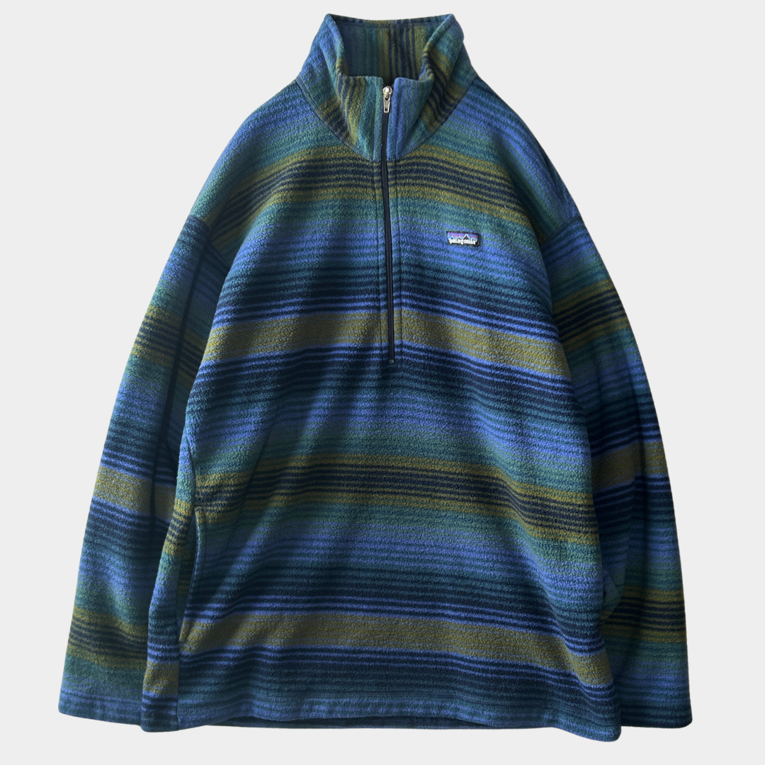 90's Patagonia synchilla half-zip Patagonia シンチラ ハーフジップ 総柄 緑 青 ブラック (L)/C0085F-SO