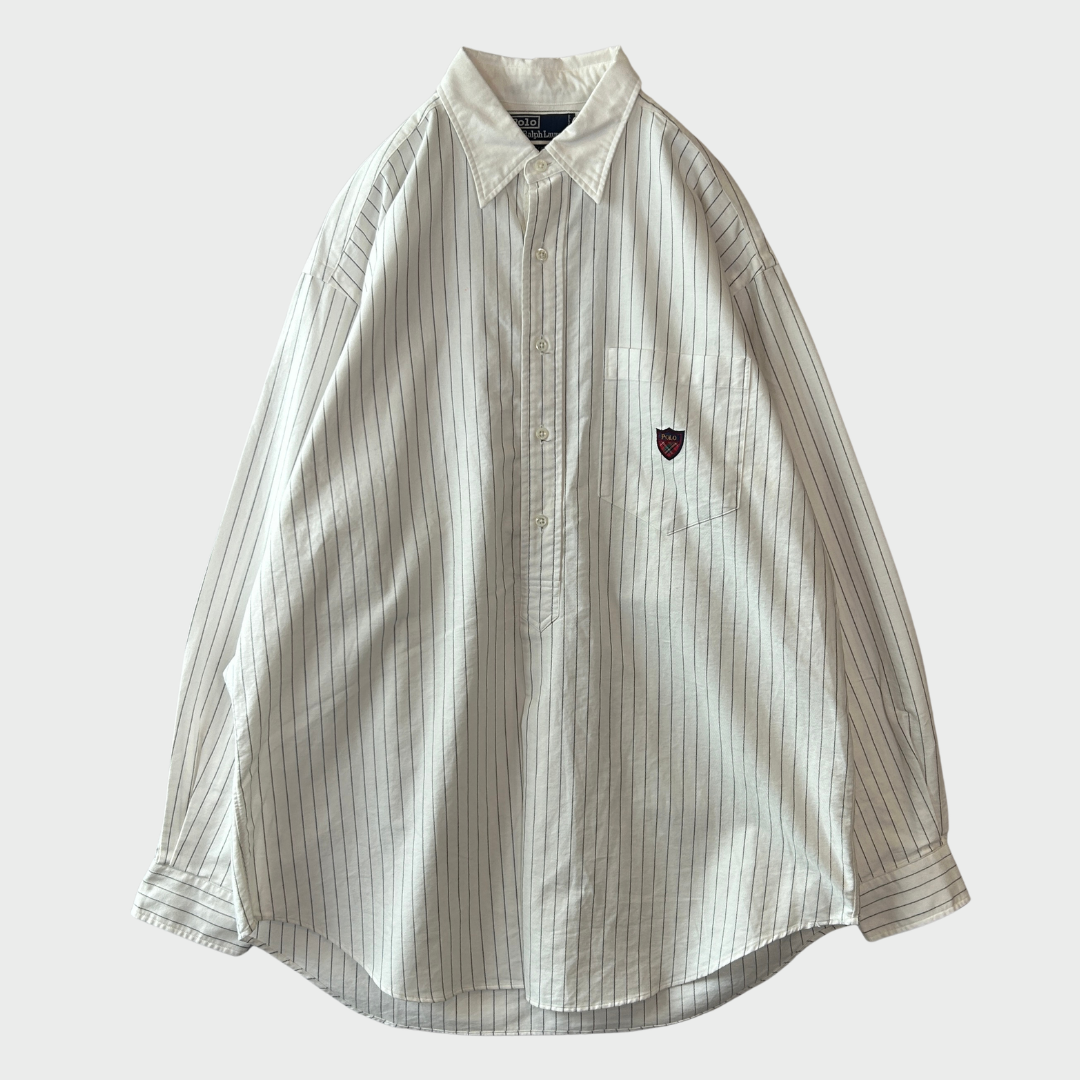 00's Ralph Lauren ラルフローレン ストライプ プルオーバー シャツ 白黒 (M)/A1595SH-SO