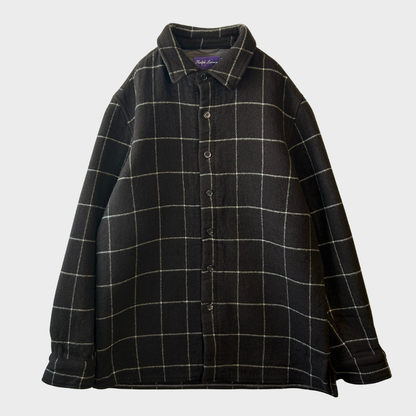 00's Ralph Lauren purple label ラルフ パープルレーベル ウール カシミヤ チェックシャツジャケット 茶色 (M) /C0194SH-SO