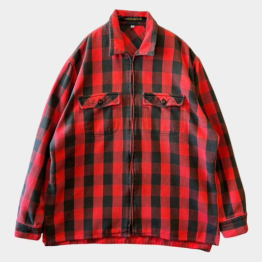 90's ~ marithe francois girbaud マリテフランソワジルボー ジップ ネルシャツ 赤黒 (M)/A8942SH-SO