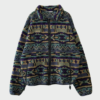 90's Columbia フリース フルジップ ネイティブ 黒青紫ベージュ (L)/B3039F-SO