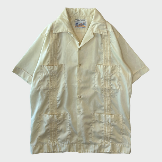 70's Meridana キューバシャツ 半袖シャツ 白 (M)/A4486S-SO