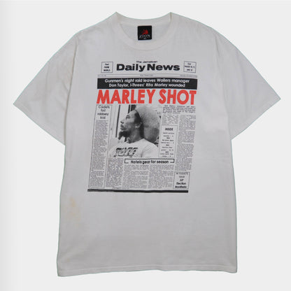 Bob Marley The Jamaican DailyNews"MARLEY SHOT"Tシャツ　白(XXL)/A2729T