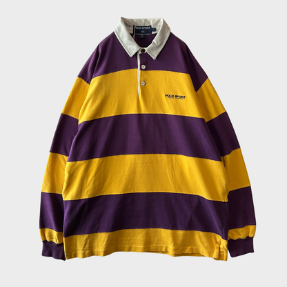 90's Polo Sport ポロスポーツ ボーダーラガーシャツ パープル×イエロー (L)/B0096S-SO