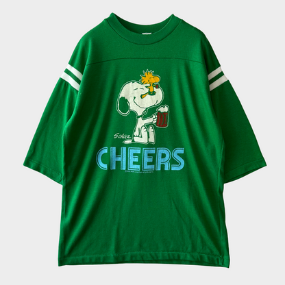 80's ARTEX CHEERS スヌーピー フットボールTシャツ 緑 (M)/A7207