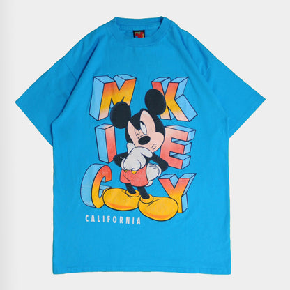 90's Disney Mickey California キャラクターTシャツ 青 (L)/A3968T-SO