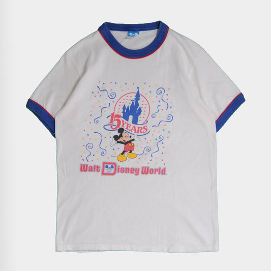 80's Disney World 15years リンガーTシャツ 白青 (S)/A4253T-SO