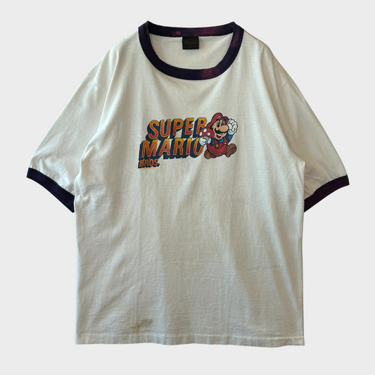 90's Changes SUPER MARIO BROS. スーパーマリオ リンガーTシャツ 白 (XL)/A6561T-SO