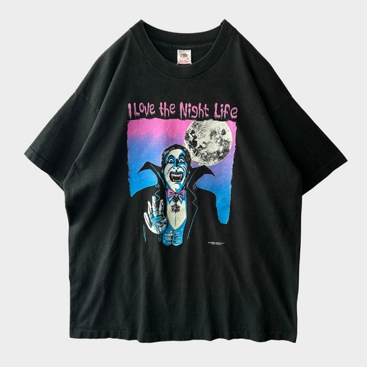 90's Fruit Of The Loom "I LOVE THE NIGHT LIFE" ドラキュラTシャツ 黒 (XL)/B2665T-SO