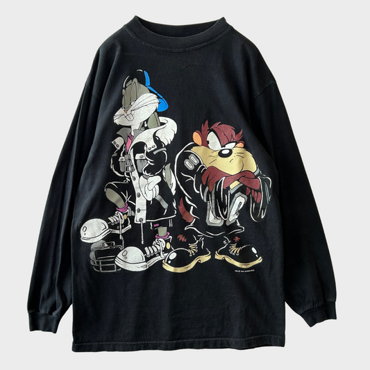 90's SUN Warner Bros バッグスバニー&タスマニアンデビル ロングTシャツ 黒 (M)/B2534T-SO