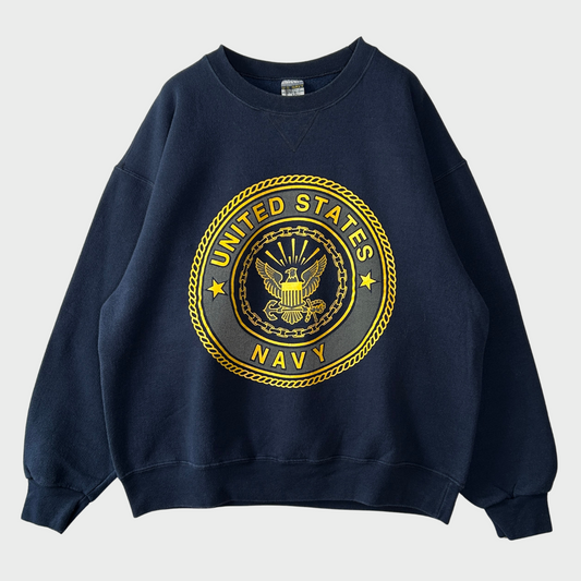 90's US NAVY ミリタリースウェット 紺 (L)/B1395S-SO