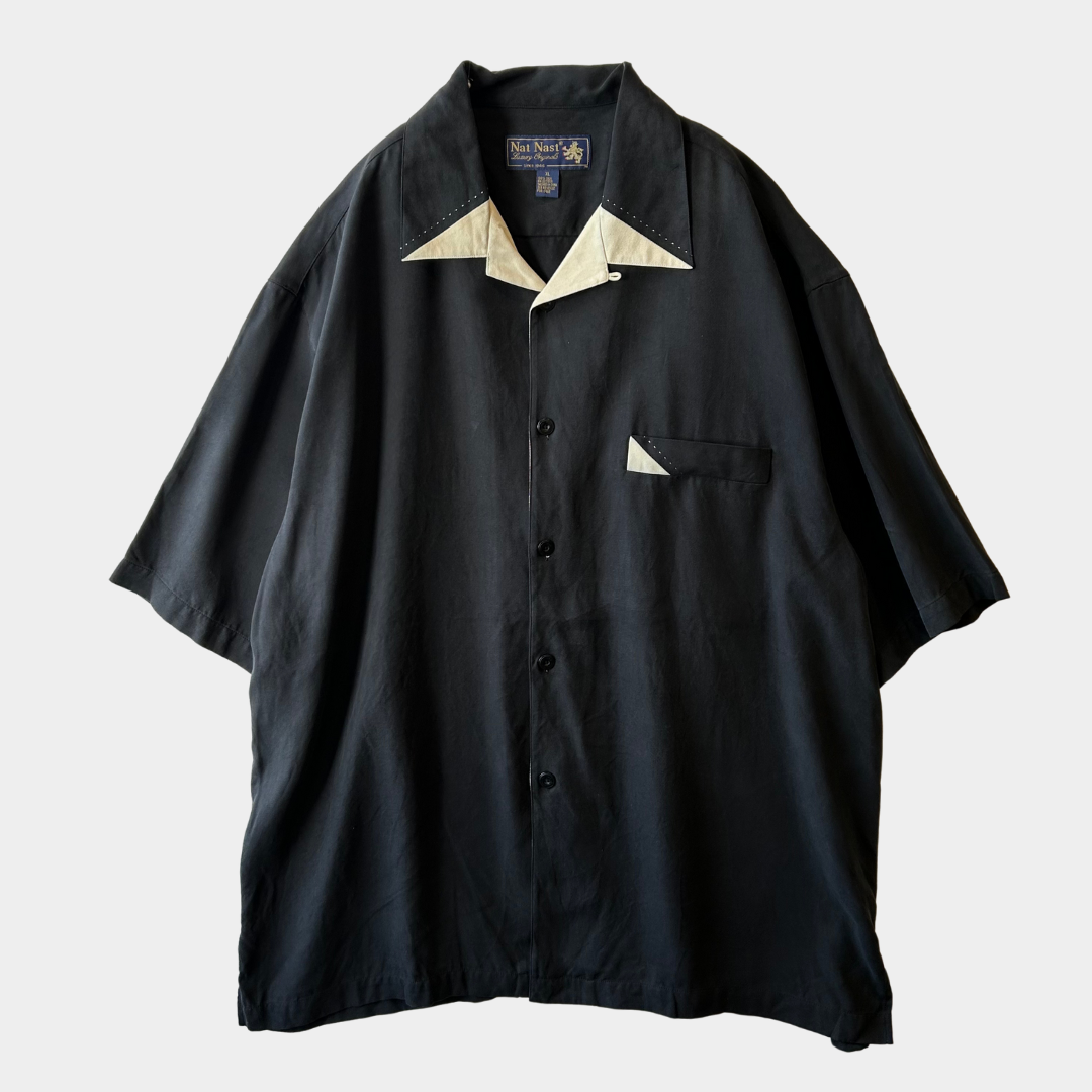 90's Nat Nast オープンカラーシルクシャツ 黒 (XL)/A4358SH-S