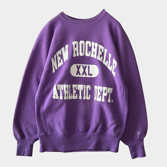 90's Champion Reverse weave リバースウィーブ "NEW ROCHELLE ATHLETIC DEPT" カレッジスウェット 紫 (L)/C0685R-SO