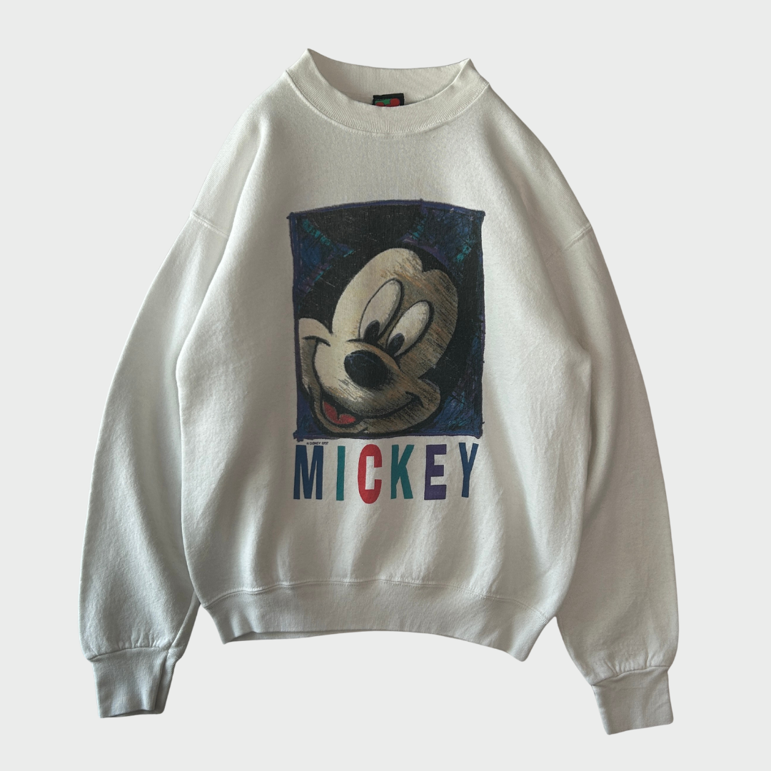 90's Mickey Unlimited ミッキー プリントスウェット 白 (L-XL)/B3522S-SO