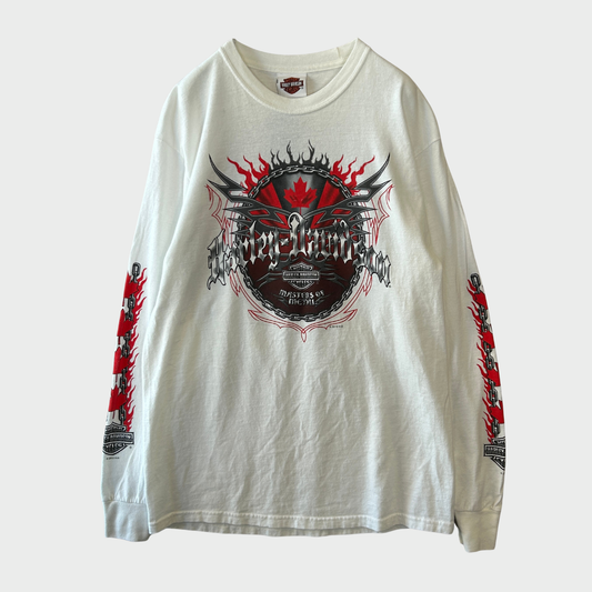 00's  HAREY-DAVIDSON 袖プリント ロンT 白 (M) /B3244T-SO