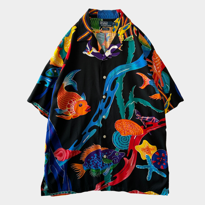 90's Polo by Ralph Lauren ラルフローレン "CALDWELL" Tropical Fish 半袖 オープンカラーシャツ(M)/C1286SH-S