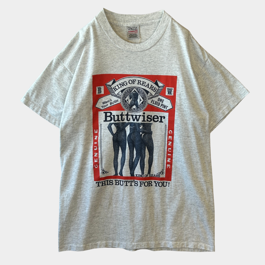 90's Buttwiser バドワイザー パロディーTシャツ グレー ONEITA(L)/C0427T-SO