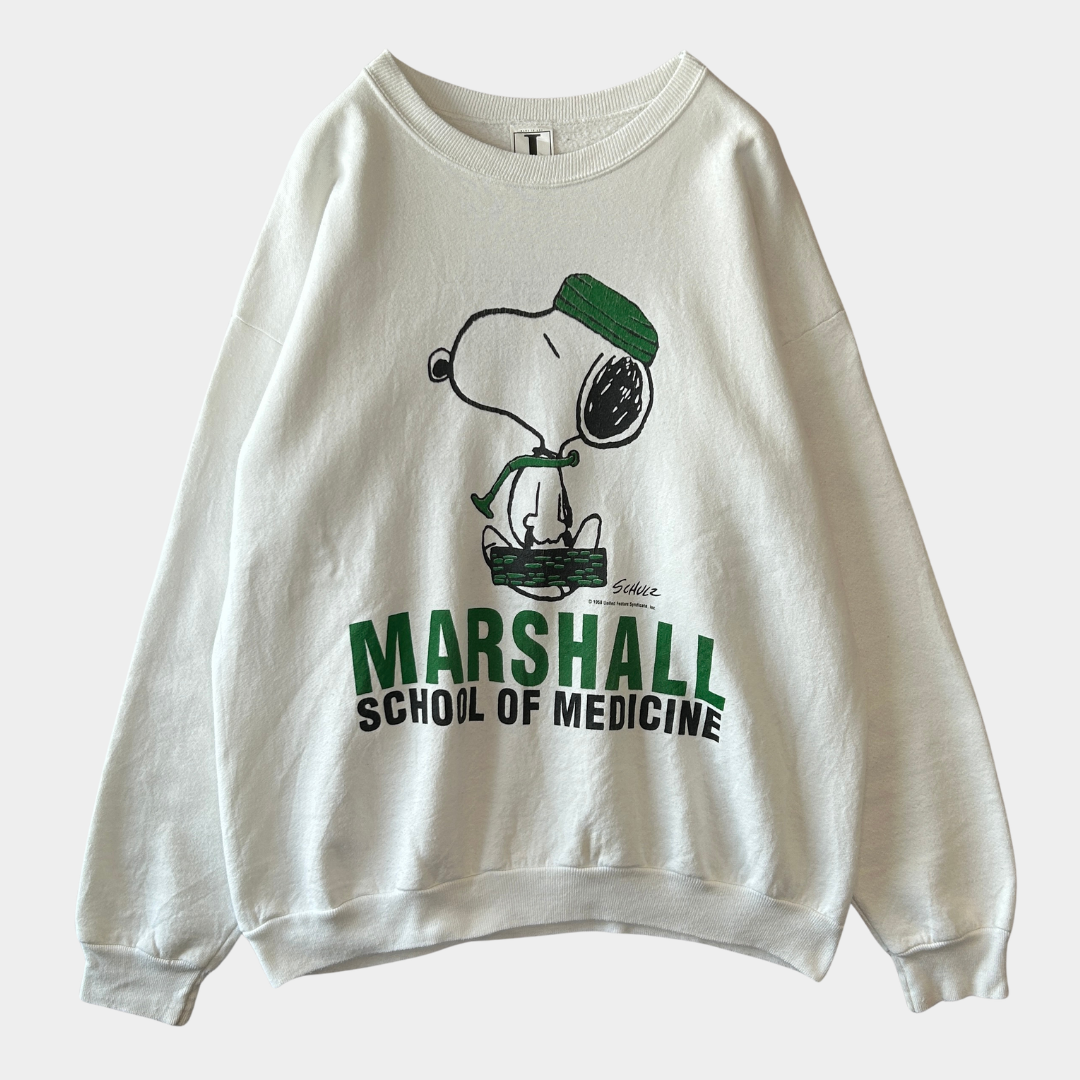 90's MARSHALL UNIVERSITY マーシャル医科大学 スヌーピー カレッジスウェット 白(XL)/A8698S-SO