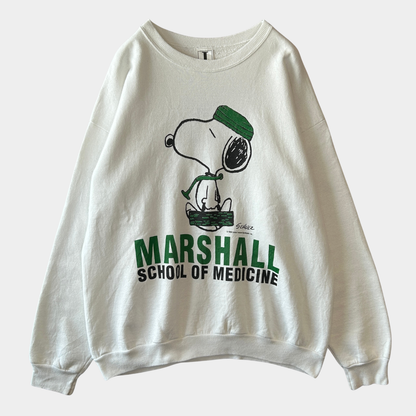 90's MARSHALL UNIVERSITY マーシャル医科大学 スヌーピー カレッジスウェット 白(XL)/A8698S-SO