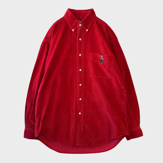 00's  Ralph Lauren ラルフ BLAIRE ポロベア コーデュロイシャツ 赤 M /B1180SH-SO
