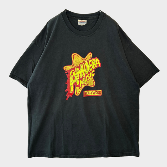 90's  Hanes AMOEBA MUSIC  HOLLY WOOD 企業 プリントTシャツ 黒 XL/B2747T-SO