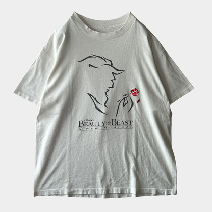 90's ディズニー 美女と野獣 ミュージカルTシャツ 白 (サイズ不明)/C1051T-SO