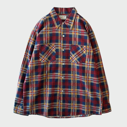 70's Bellcraft プリントネルシャツ 赤紺白ベージュ系 (L)/A6962S-SO