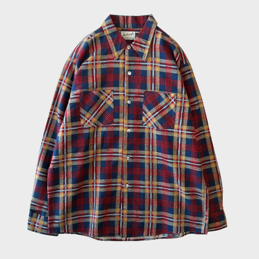 70's Bellcraft プリントネルシャツ 赤紺白ベージュ系 (L)/A6962S-SO