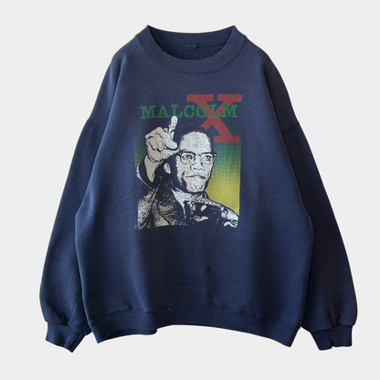 90's MALCOM X マルコム プリントスウェット フェード ネイビー/A8210S-SO